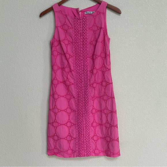 Eliza J Pink Eyelet Sheath Dress 0 Sleeveless Summer Floral Embroidered Circles - Picture 2 of 6
